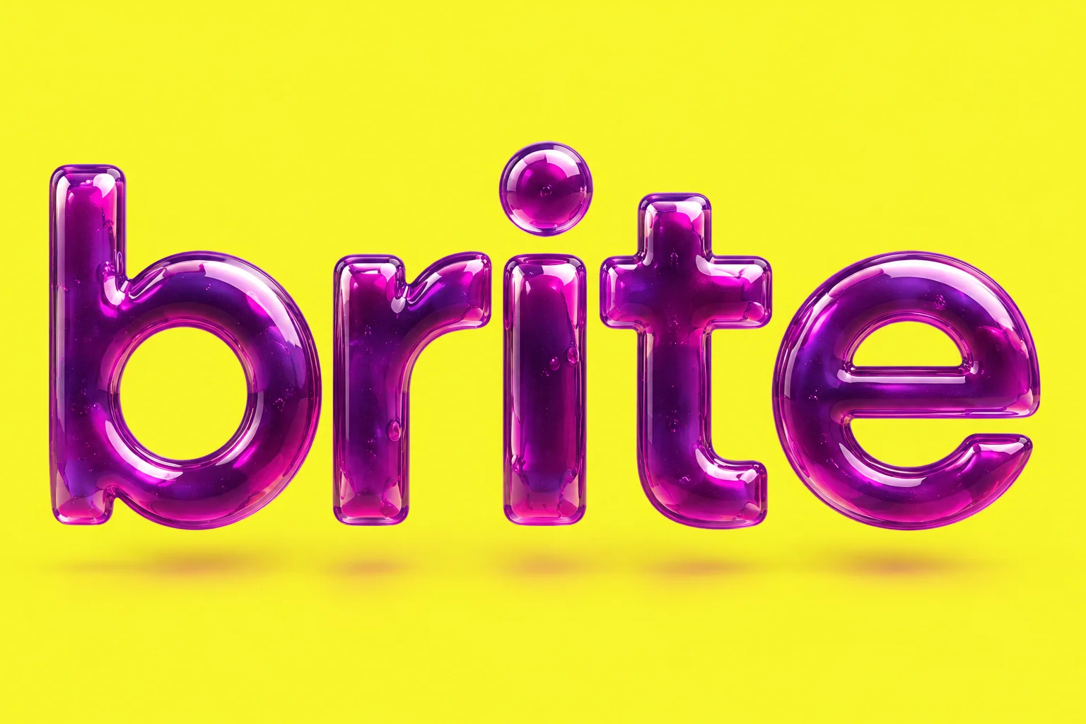 Logo Brite Candy 3D violeta sobre fondo amarillo